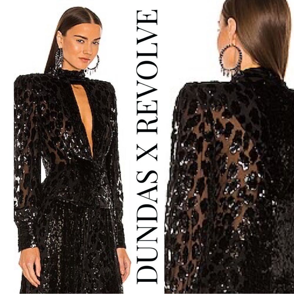 DUNDAS x REVOLVE Blouse Hendrix Top Black Metallic Keyhole Cutout XS Whimsigoth